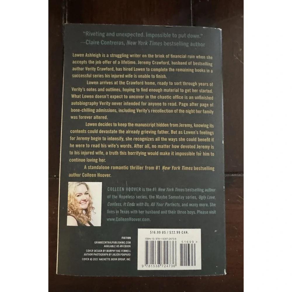 Colleen Hoover Verity PB 2021 Trade Paperback Grand Central Publishing
